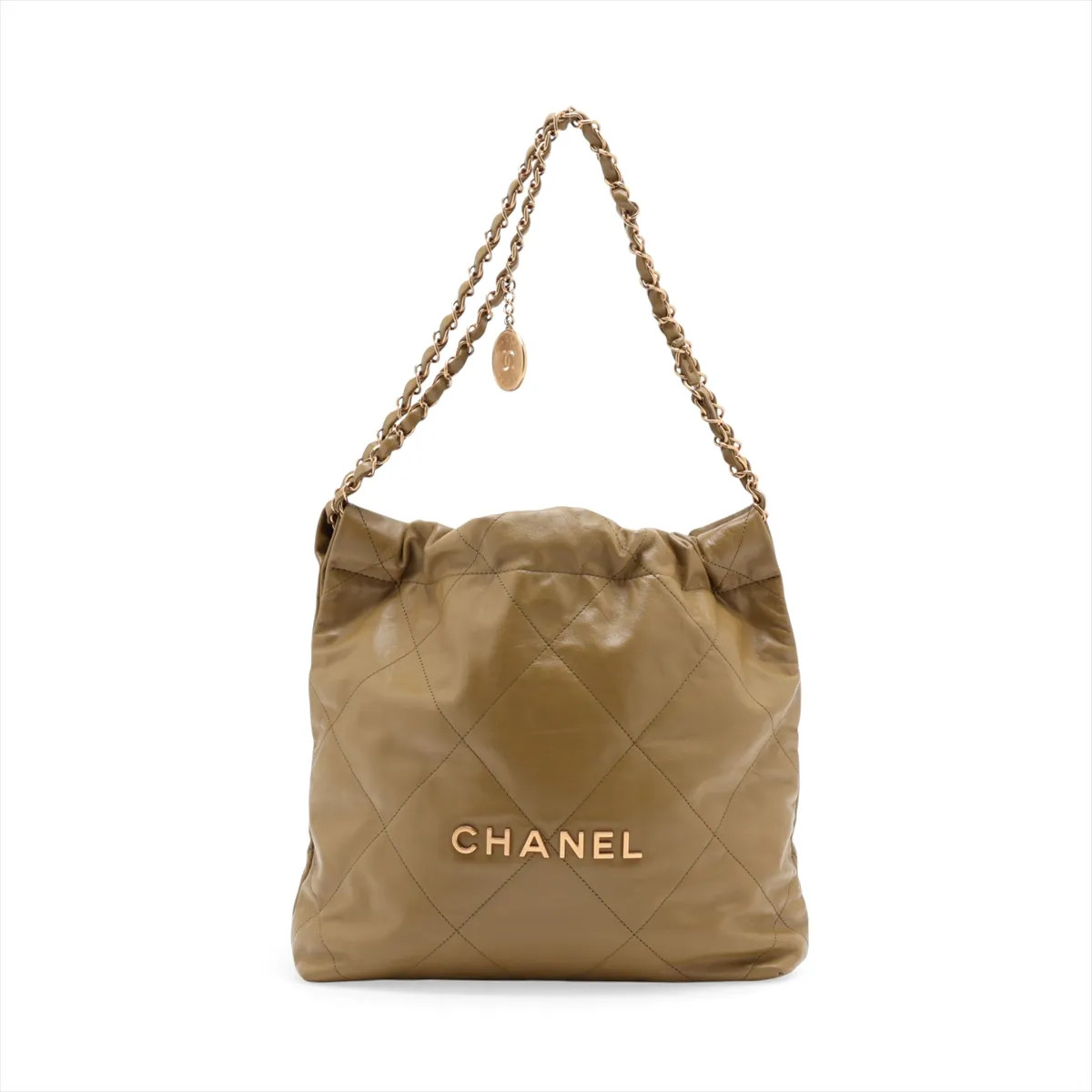 Chanel Chanel 22 Small shiny calfskin Chain Shoulder Bag Green Gold Metal Fittin