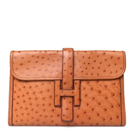 Hermes Ostrich Jige PM Clutch Cognac