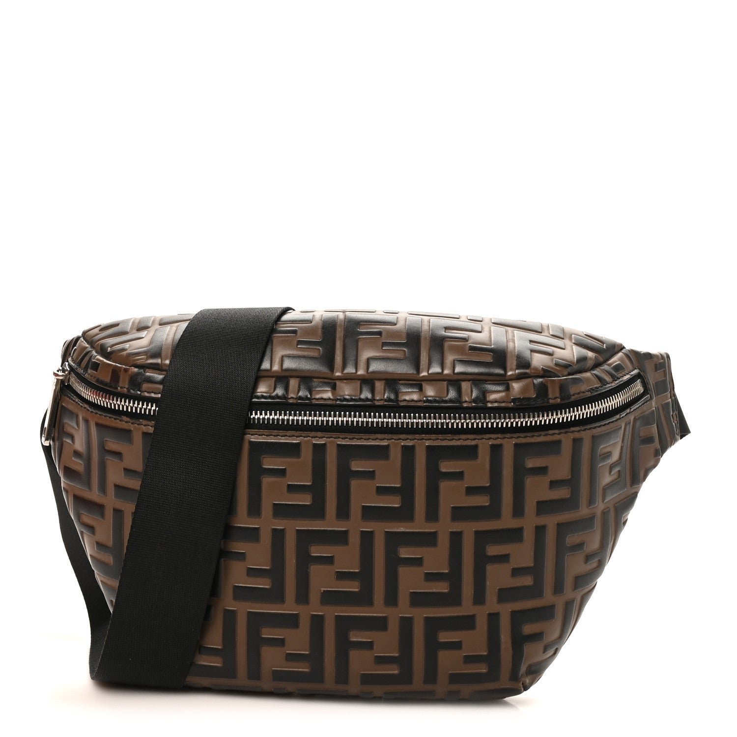 Fendi Vitello Century Bi-Color FF 1974 Embossed Belt Bag Maya Black