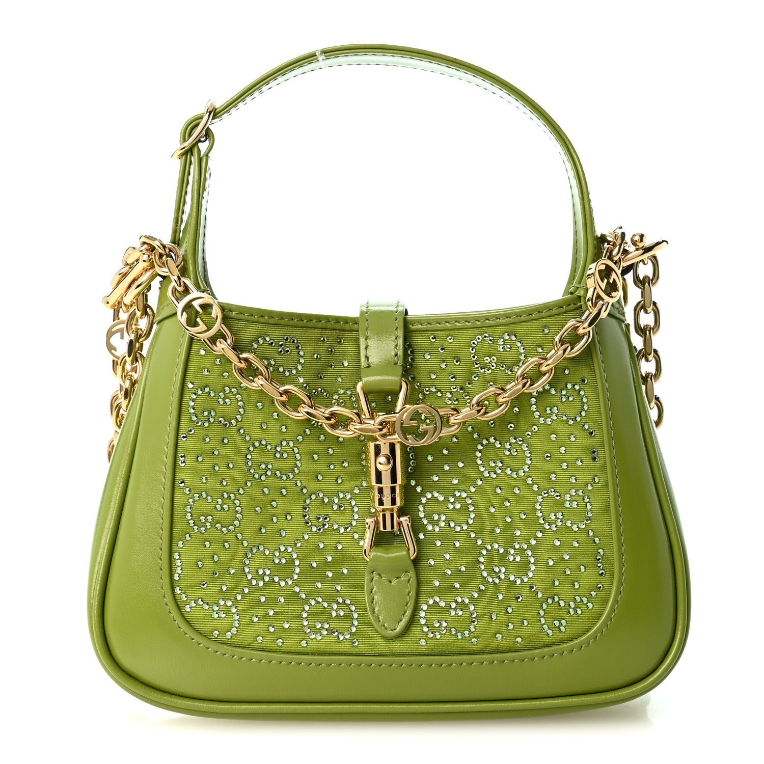 Gucci Canvas Calfskin Crystal GG Monogram Mini Jackie 1961 Green