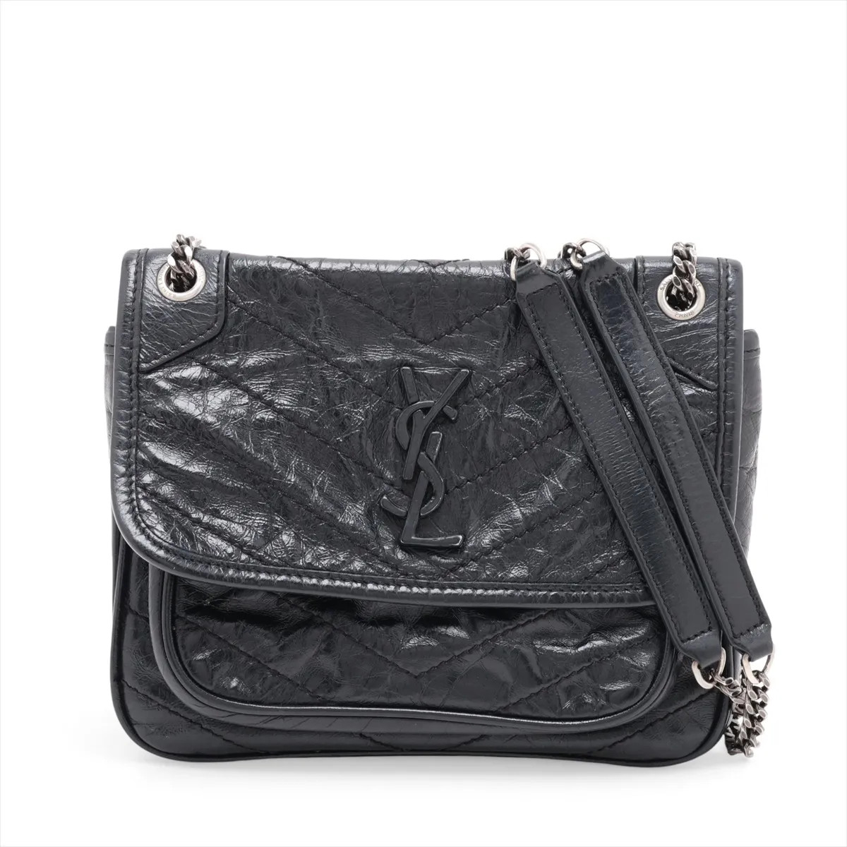 Saint Laurent Paris Niki Baby 533037 Leather Chain Shoulder Bag Black