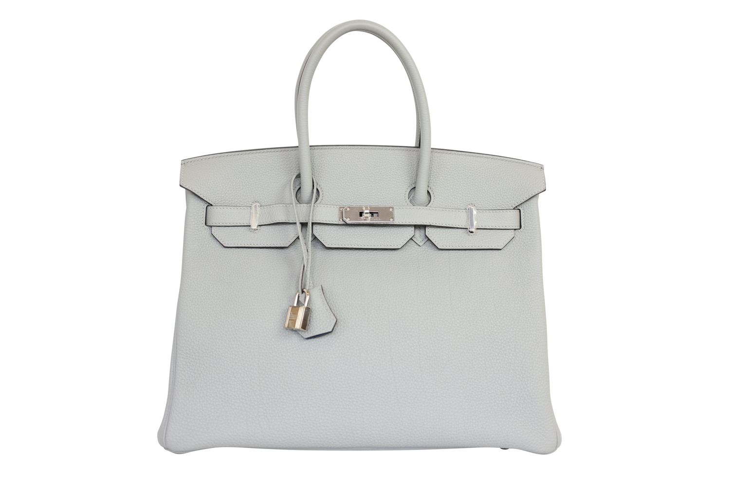 Hermes Hermes Birkin 35 Handbag, Verso Gray Gris Mouette and Blue Agate Togo Leather with Palladium Hardware, A 2017 Stamp, Preowned No Dustbag WA001