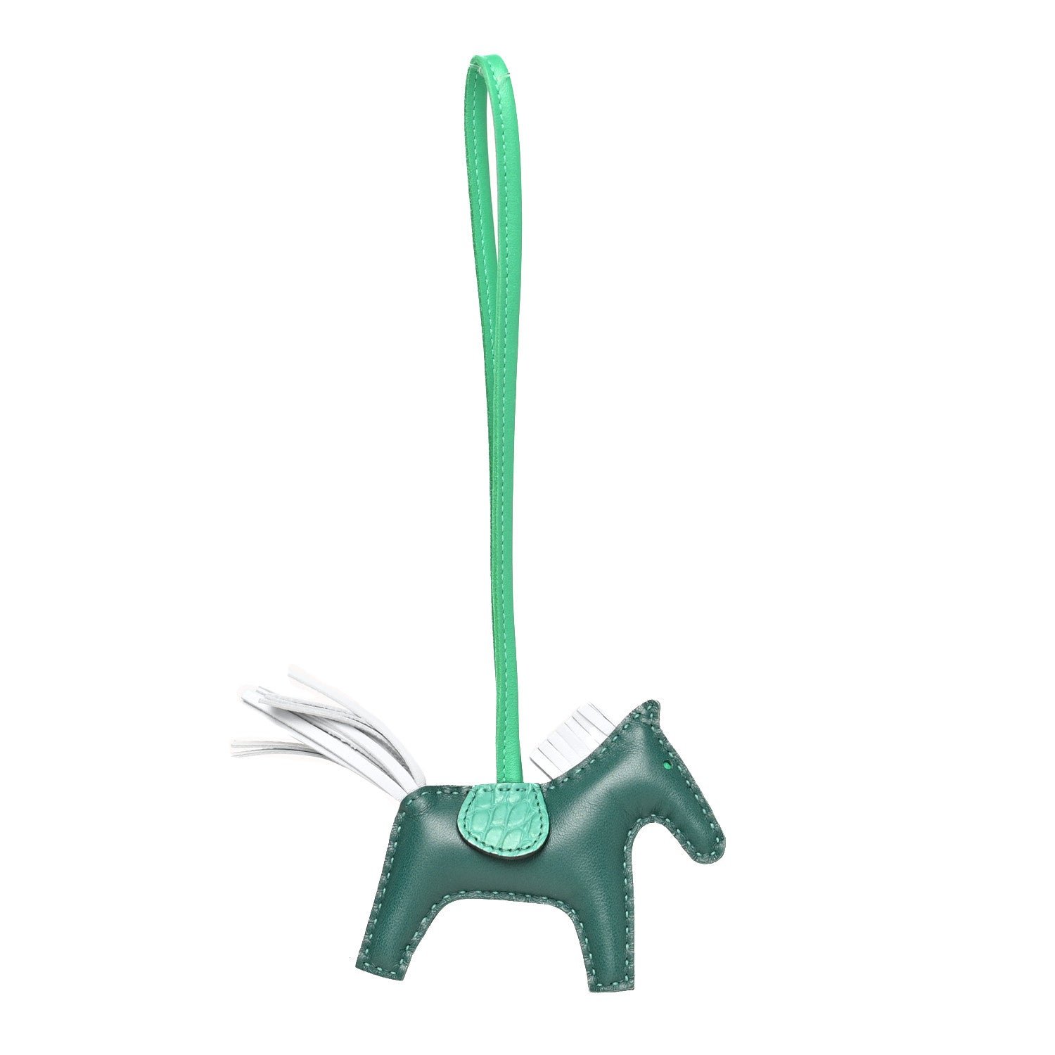 Hermes Milo Lambskin Matte Alligator Touch Grigri Rodeo Horse Bag Charm PM Malachite Menthe Bleu Brume Very Jade