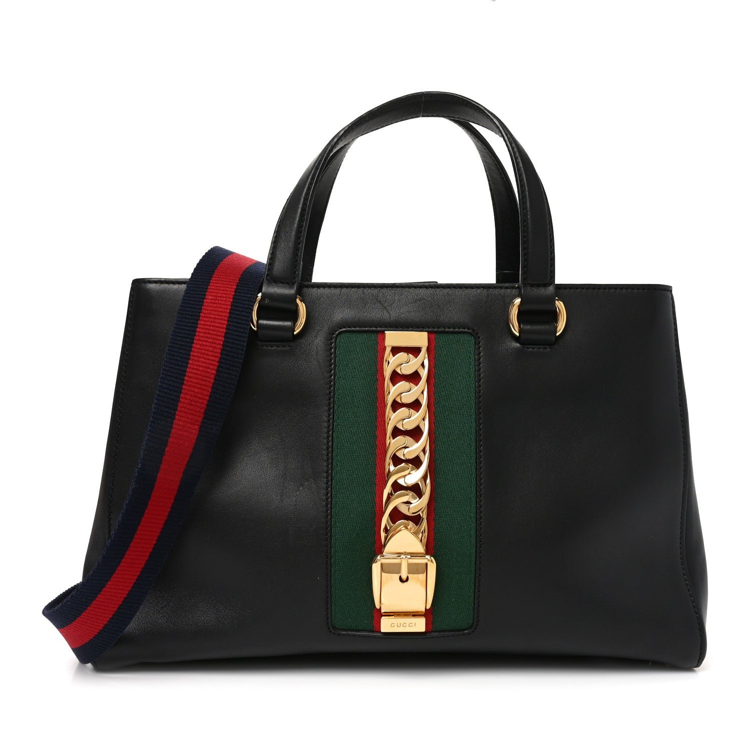 Gucci Calfskin Large Sylvie Top Handle Tote Black