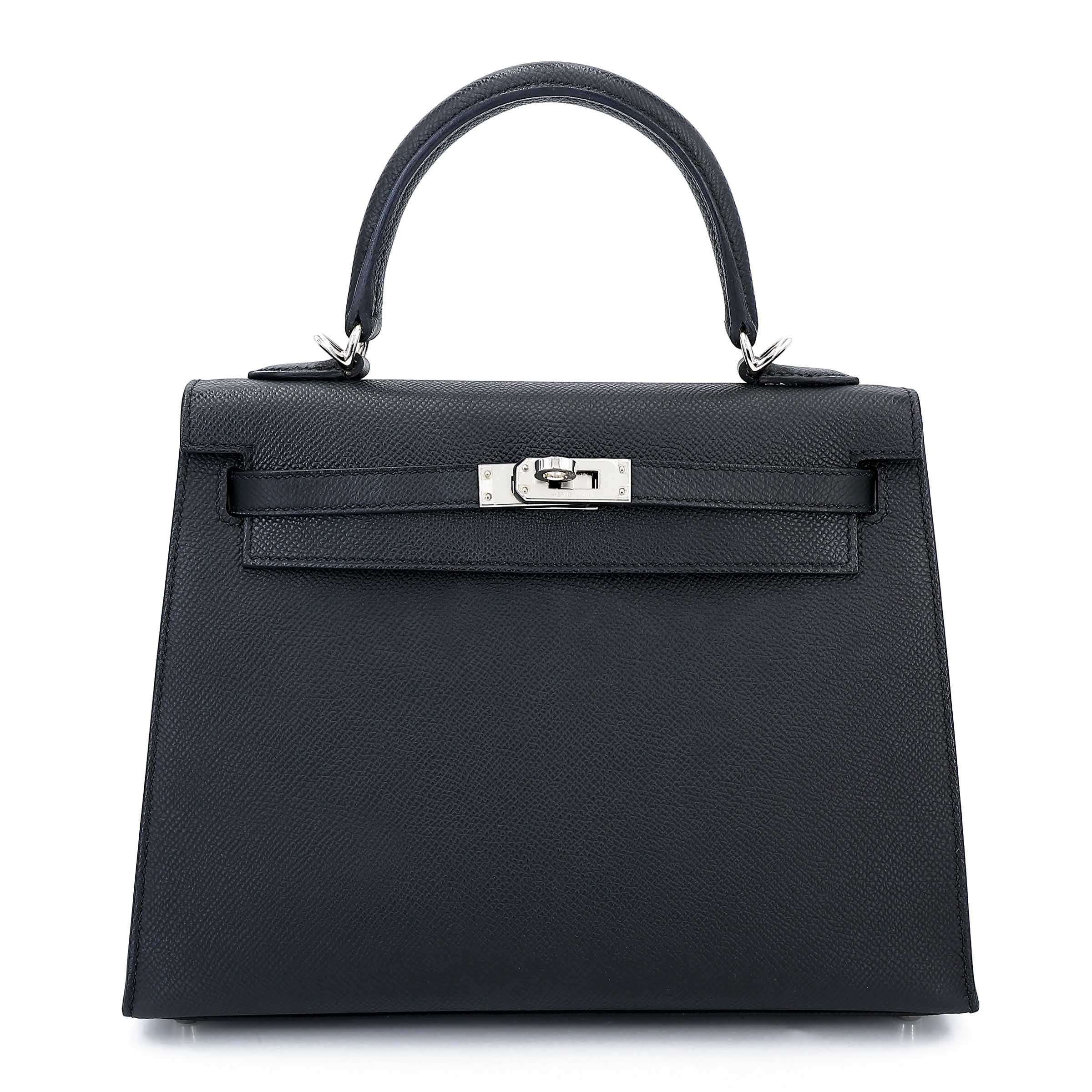 Hermes Excellent ( Rank SA ) HERMÈS Kelly 25 sellier Noir (89) Epsom Palladium hardware B (2023)