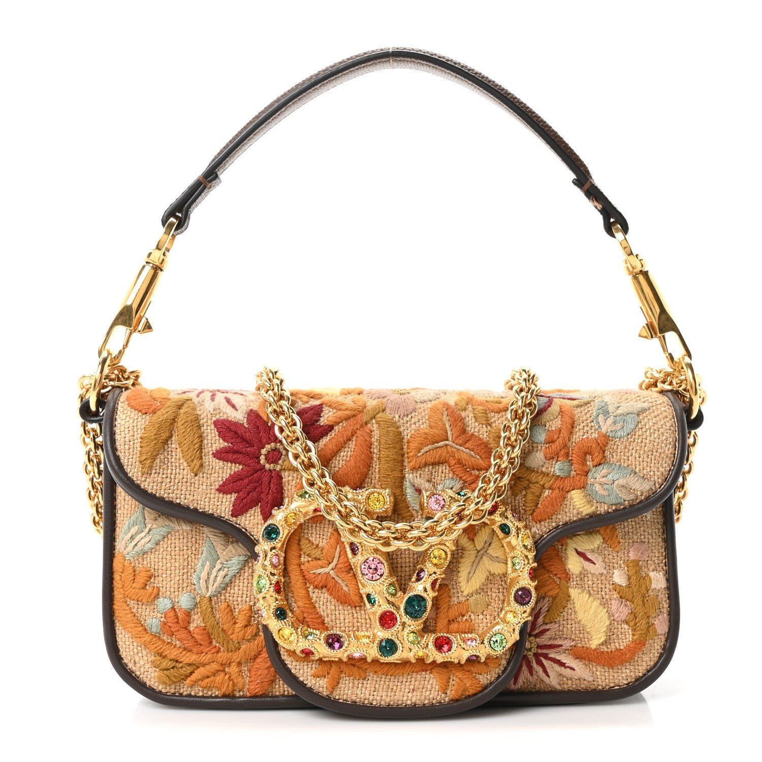 Valentino Garavani Fabric Karung Crystal Embroidered Vlogo Small Loco Shoulder Bag Multicolor
