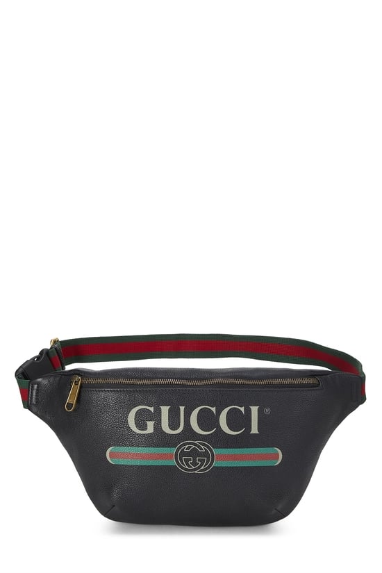 Black Leather Logo Printed Belt Bag