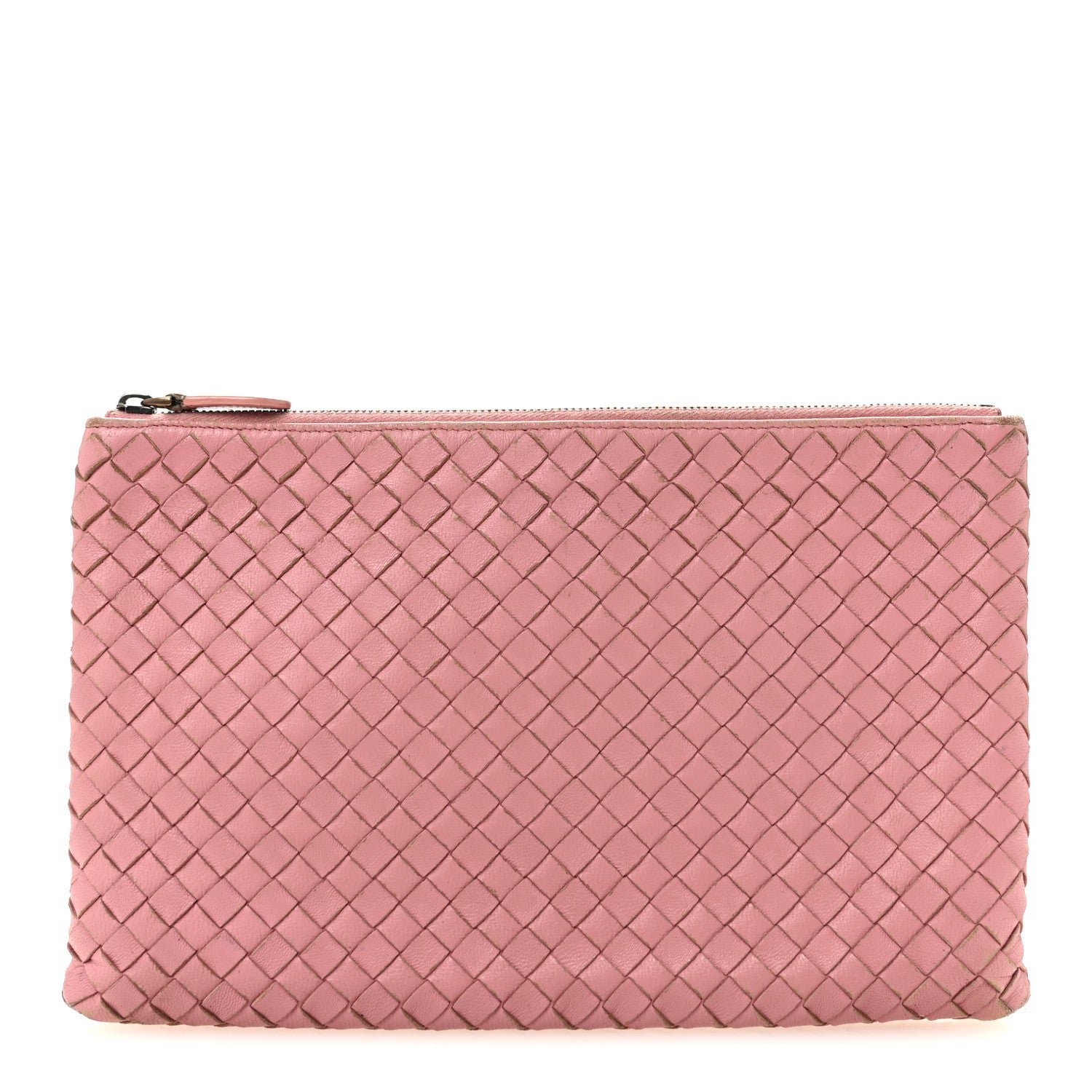 Bottega Veneta Nappa Intrecciato Flat Zip Billetto Pouch Deco Rose