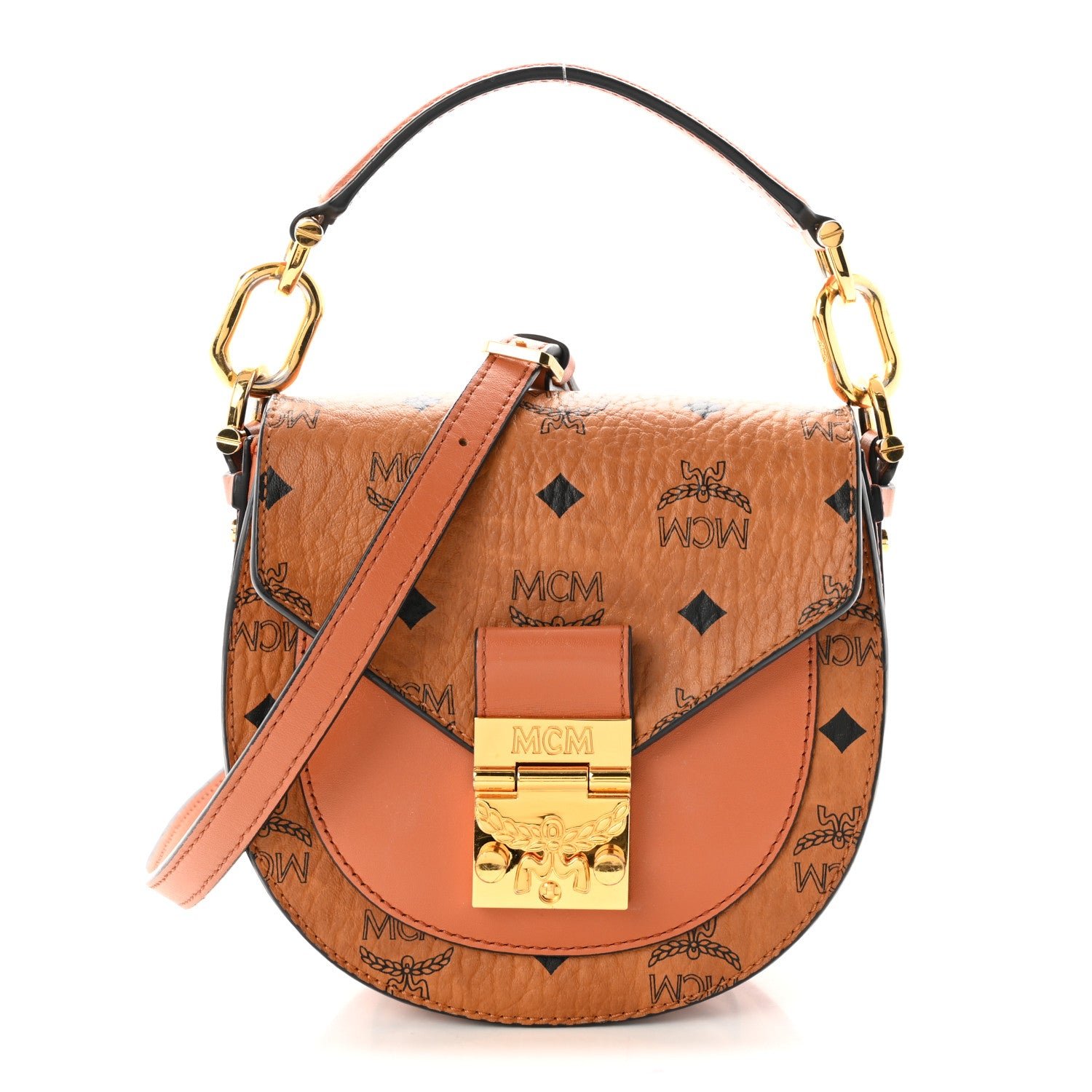 MCM Visetos Small Patricia Saddle Bag Cognac