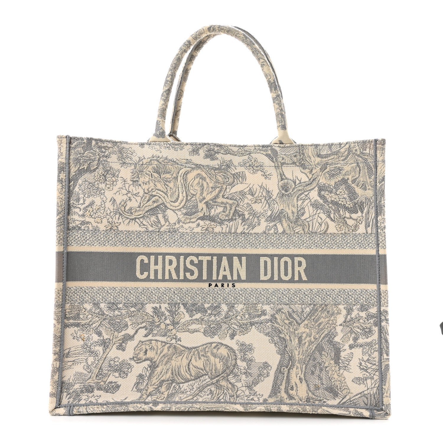 Christian Dior Canvas Embroidered Large Dioriviera Toile De Jouy Book Tote Gray
