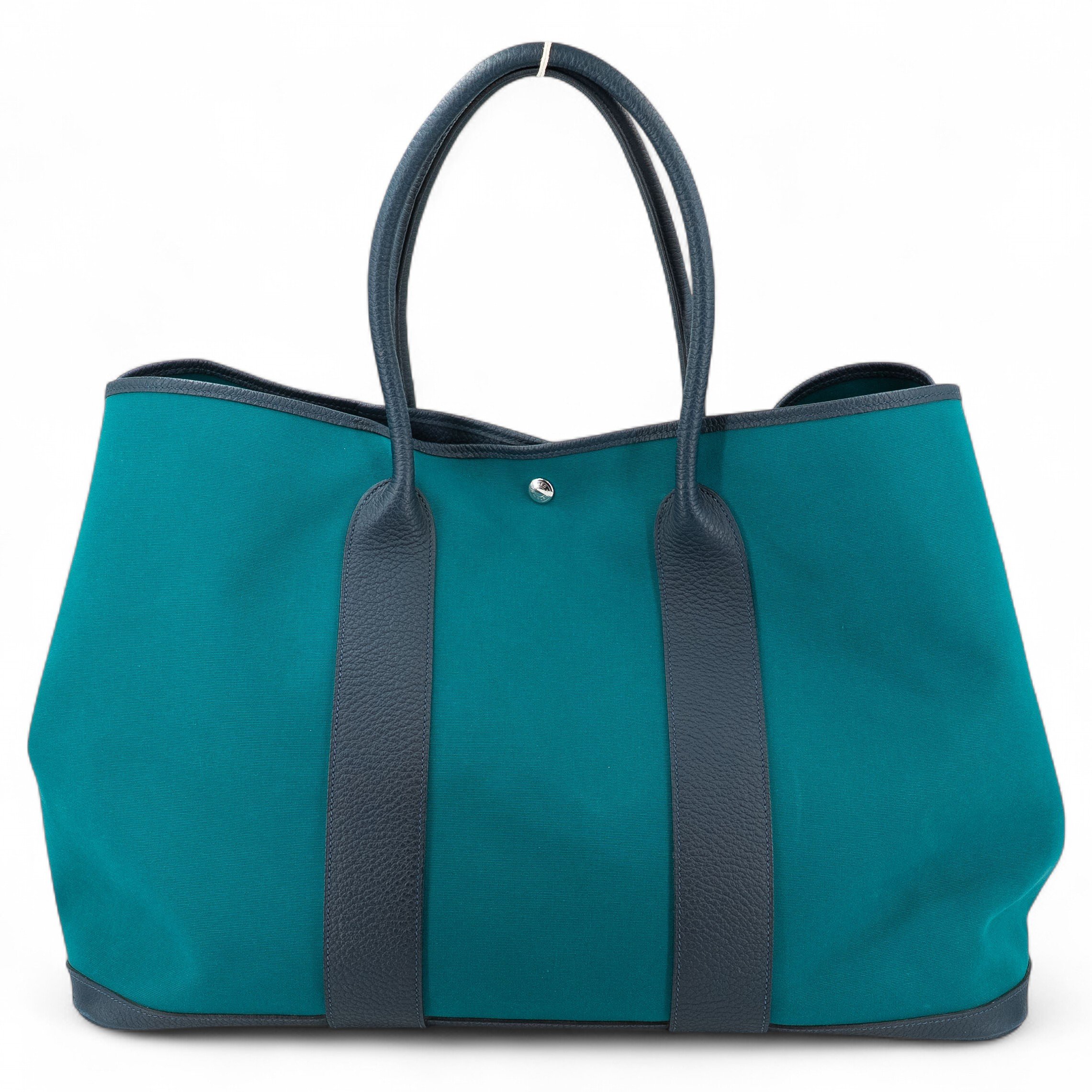 Hermes Very Good ( Rank A) HERMÈS Garden Party 49 Vert Bosphore (W0) Bleu Indigo (76) Canvas Negonda Palladium hardware D (2019)