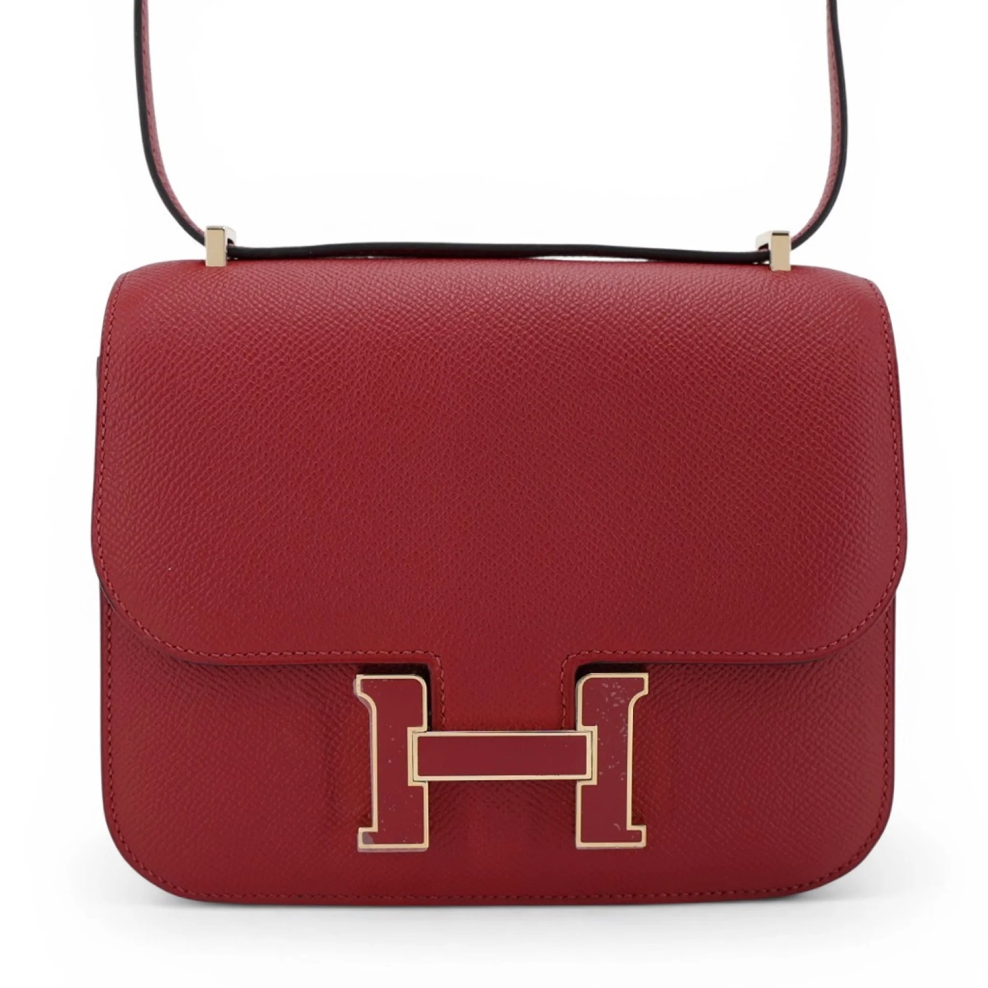 Unused ( Rank NS ) HERMÈS Constance Mini Rouge Grenat (K1) Epsom Enamel hardware X (2016)