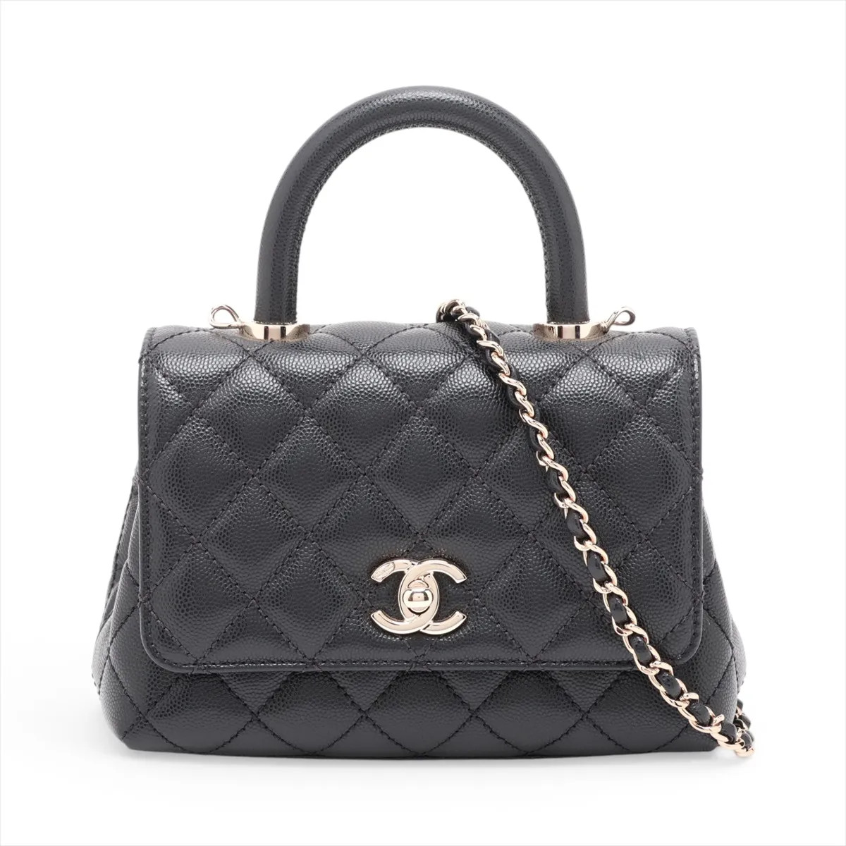 Chanel Coco handle 19 XXS Caviar Skin 2 Way Handbag Black Gold Metal Fittings ra