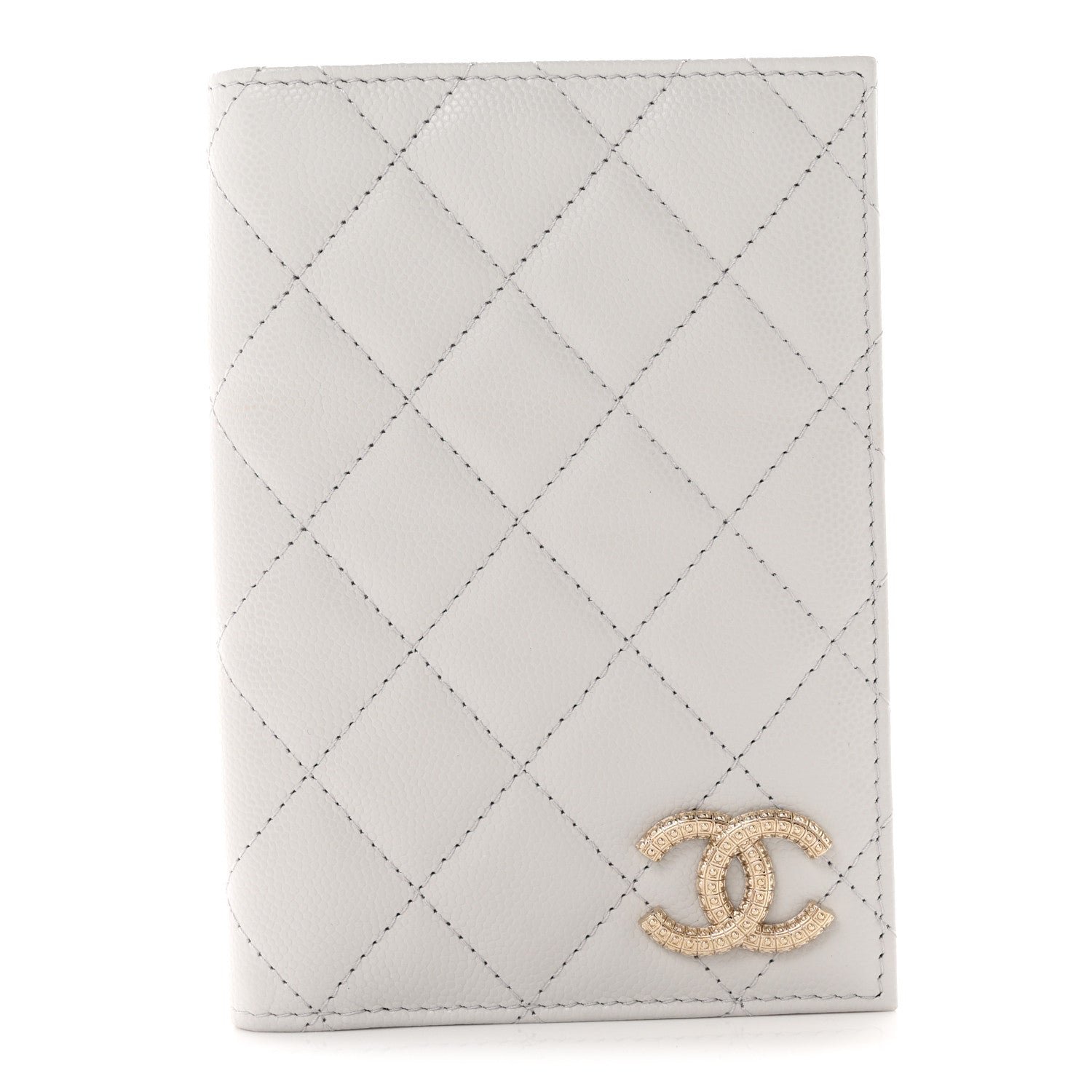 Chanel Caviar Quilted CC Passport Holder Grey