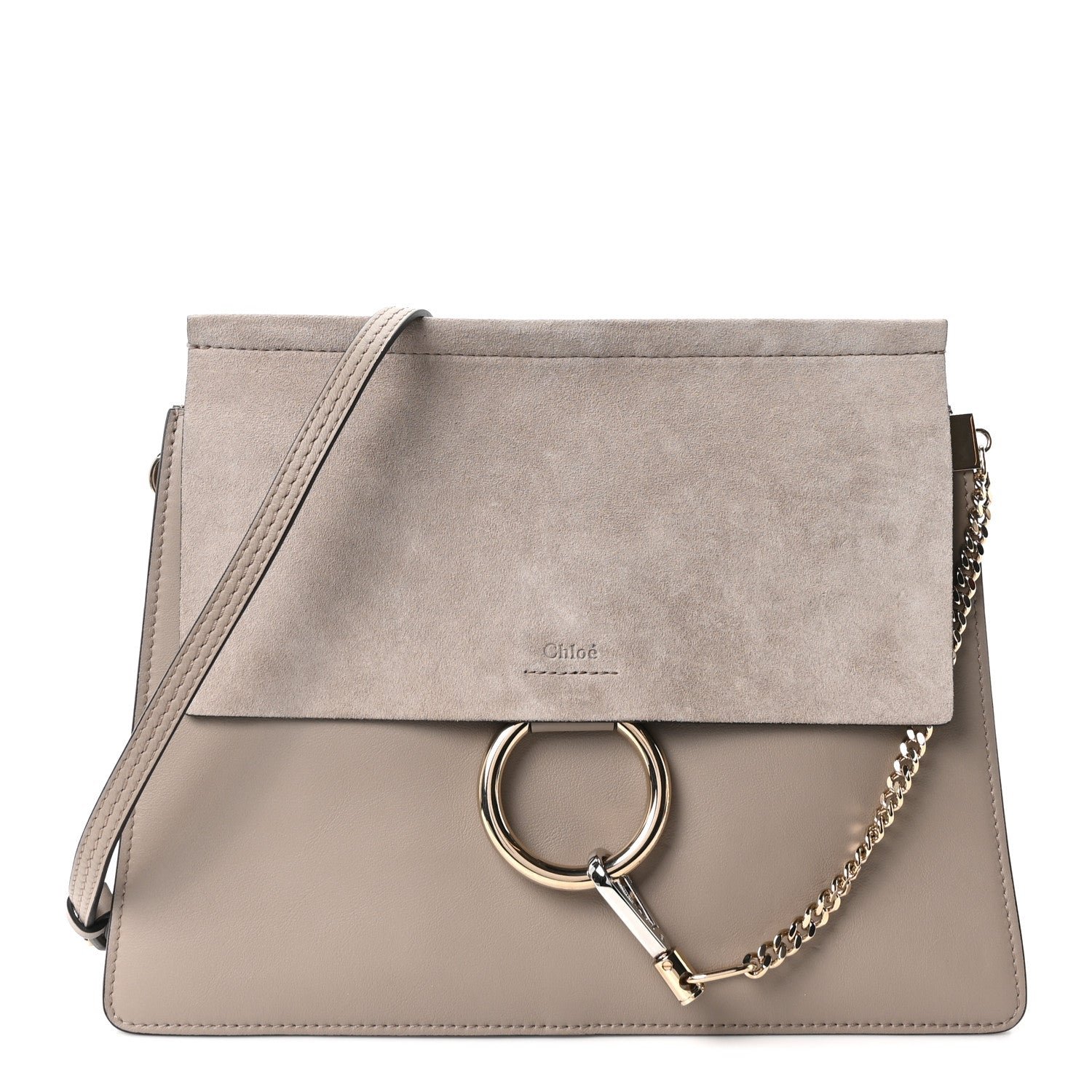 Chloe Calfskin Suede Medium Faye Shoulder Bag Motty Grey