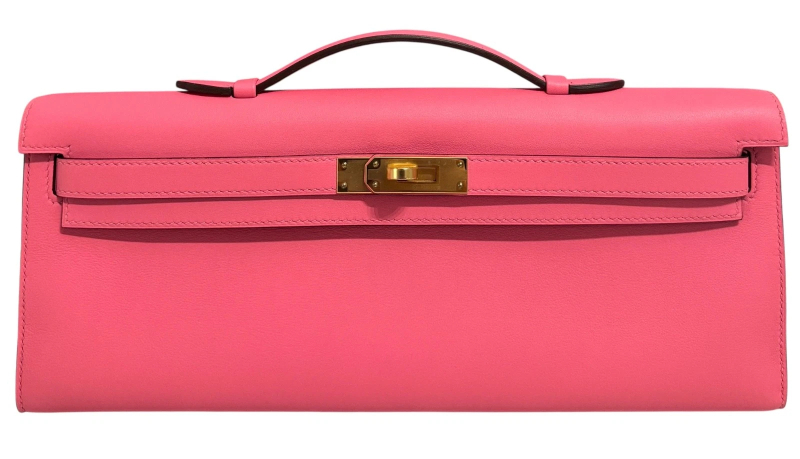 Hermes Rose Azalee Azalea Pink Swift Kelly Cut Clutch Gold Hardware, 2019
