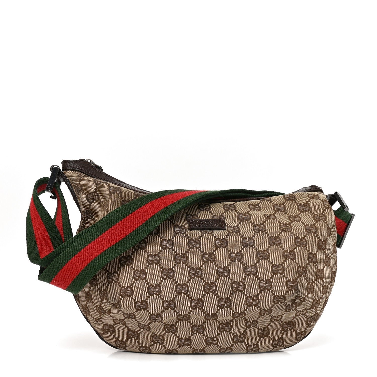 Gucci Monogram Web Medium Half Moon Hobo Dark Brown