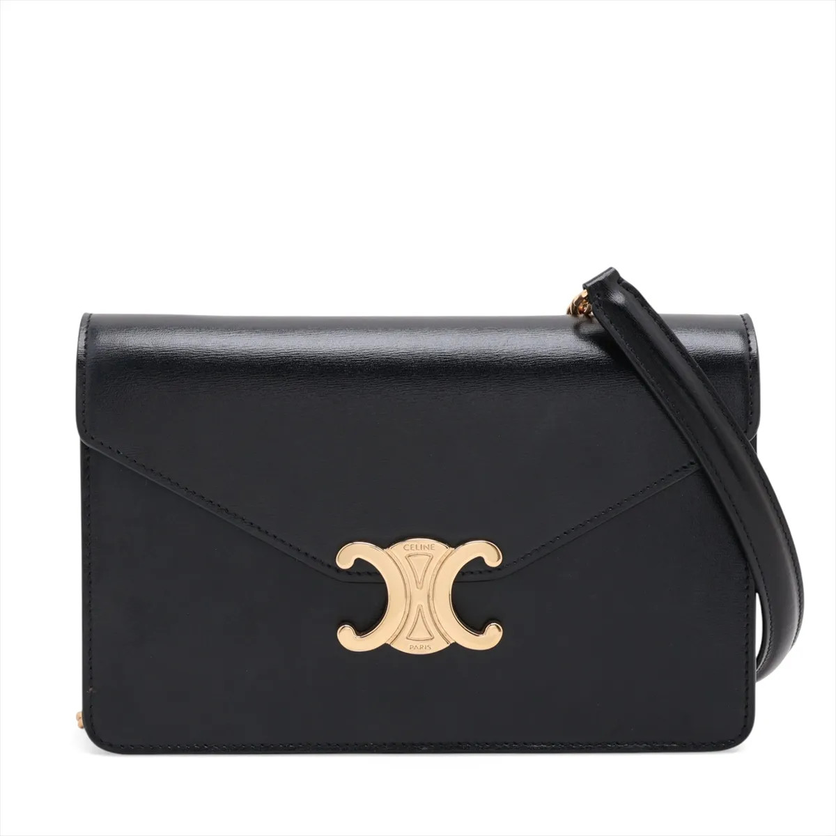 Celine Celine Triomphe Margo Leather Chain Wallet Black