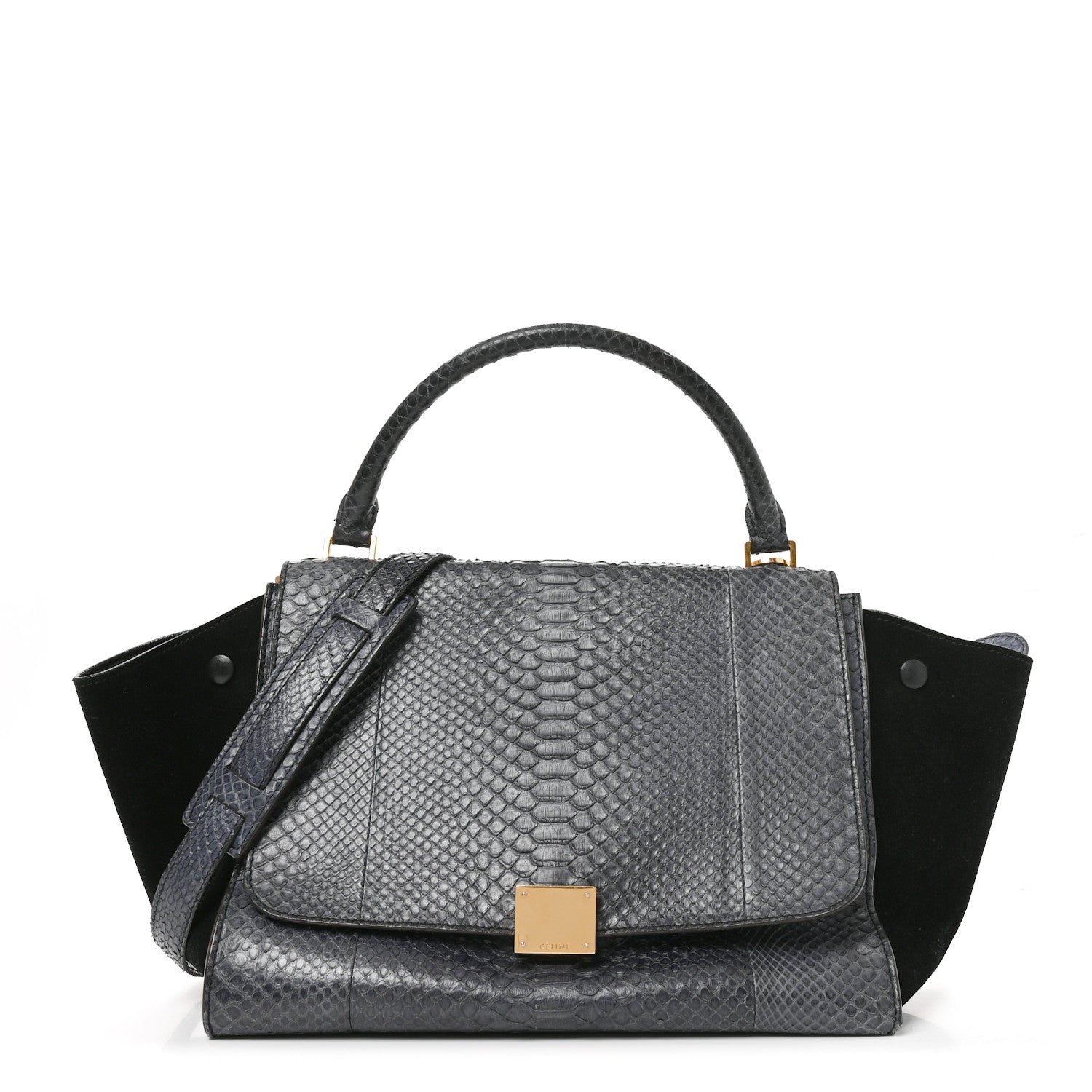 Celine Snakeskin Calfskin Medium Trapeze Blue Black