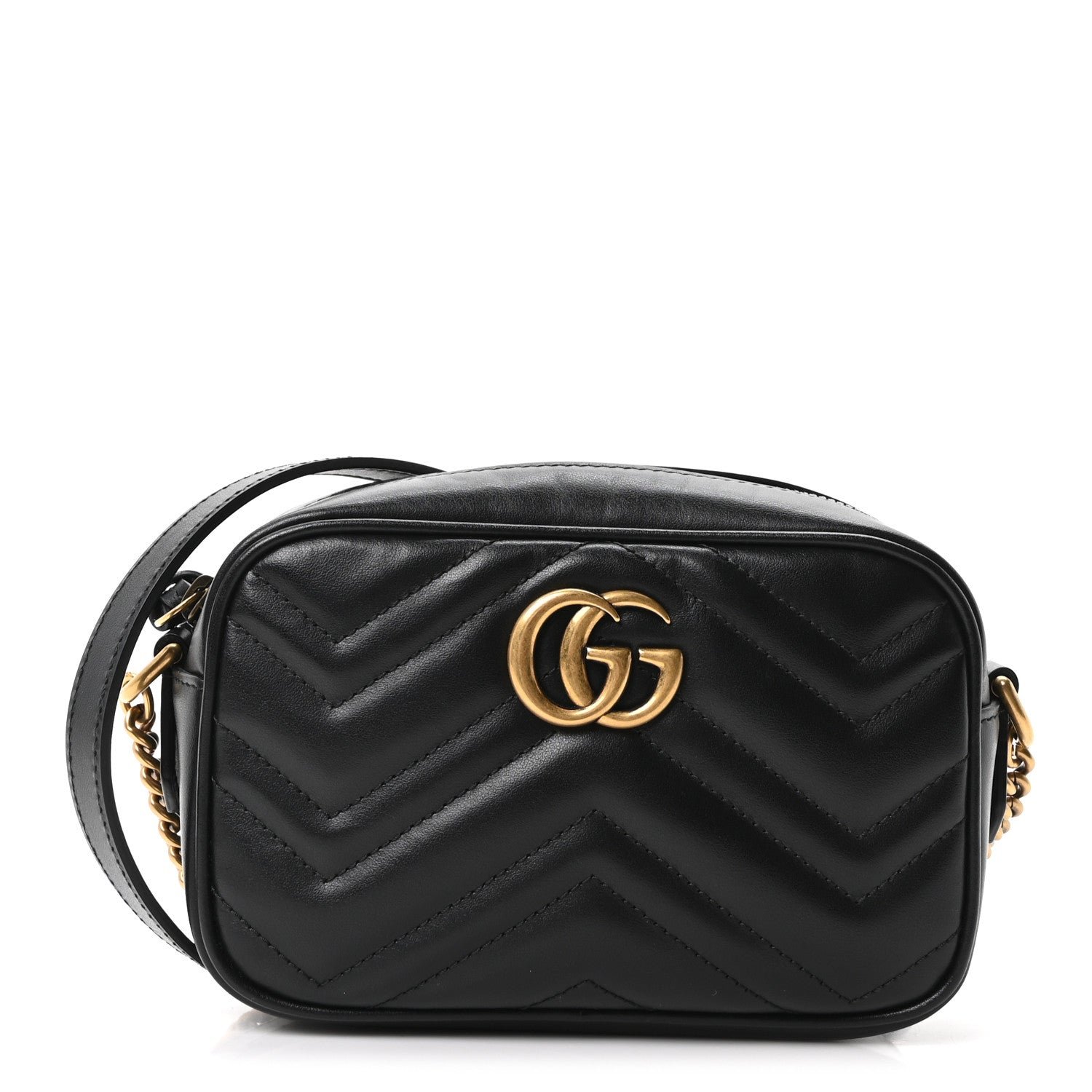 Gucci Calfskin Matelasse Mini GG Marmont Chain Shoulder Bag Black