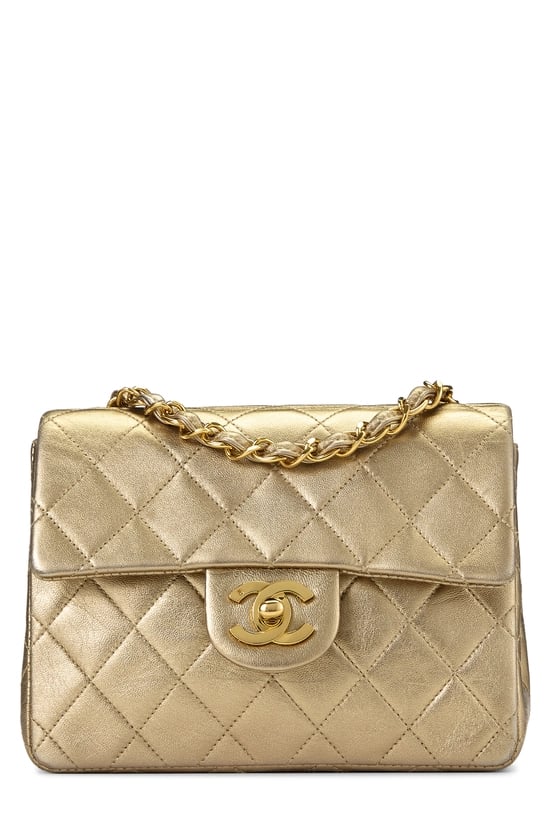 Metallic Gold Quilted Lambskin Half Flap Mini