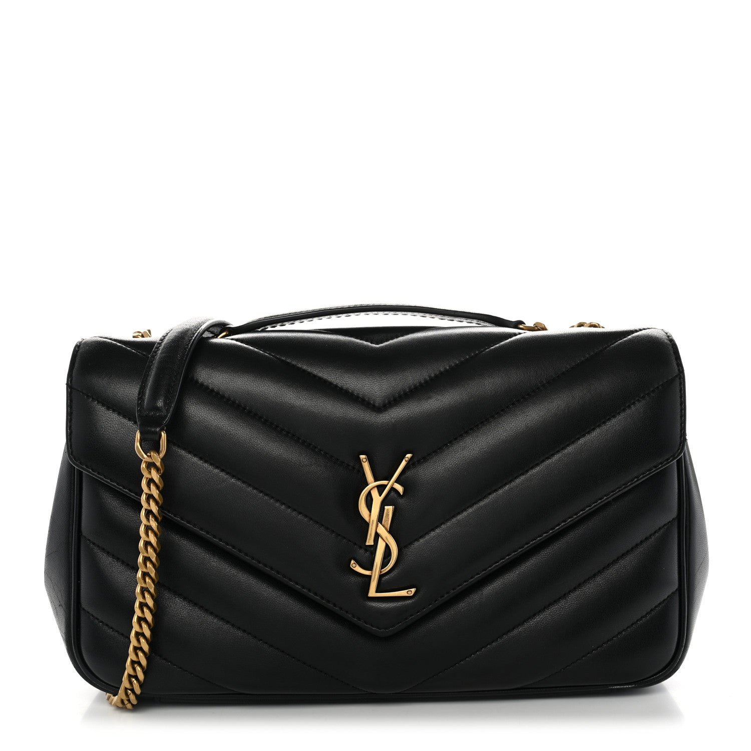 Saint Laurent Lambskin Chevron Quilted Medium Loulou Black