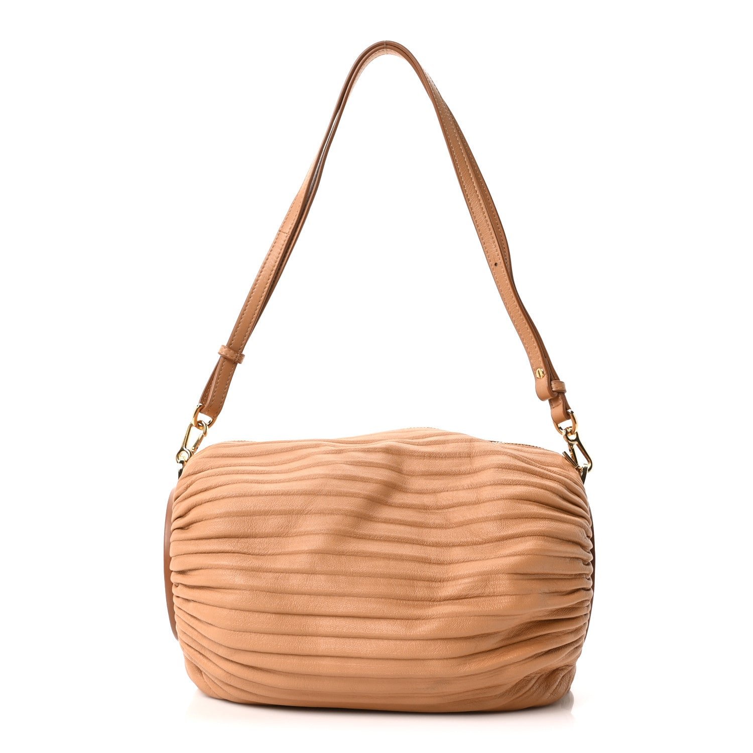 Loewe Lambskin Pleated Bracelet Pouch shoulder Bag Warm Desert