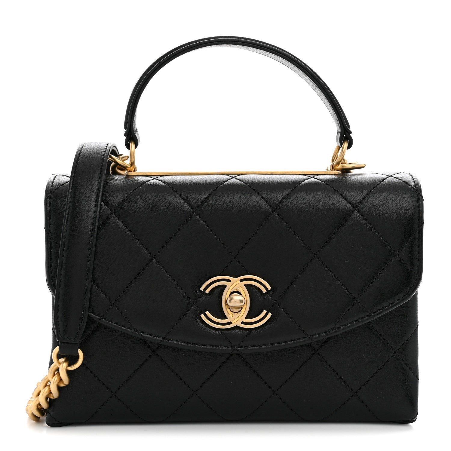 Chanel Lambskin Quilted Small Trendy Spirit Top Handle Bag Black