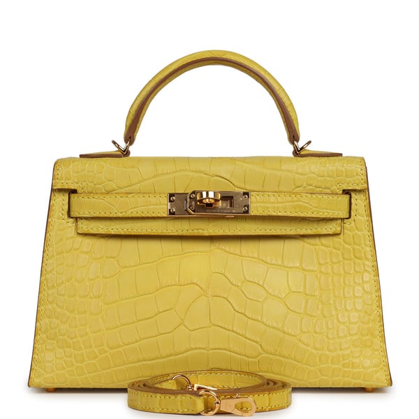 Pre-owned Hermes Kelly 20 Sellier Mimosa Matte Alligator Gold Hardware