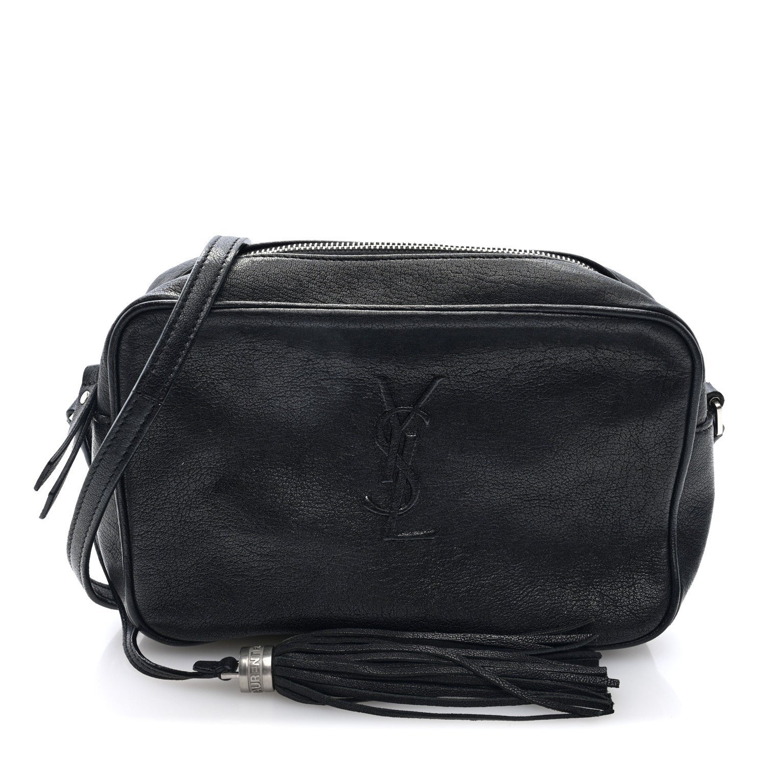 Saint Laurent Lambskin Monogram Small Lou Camera Bag Black