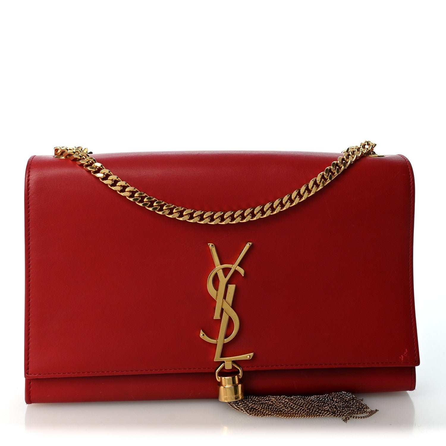 Saint Laurent Smooth Calfskin Medium Classic Monogram Kate Tassel Satchel Lipstick Red
