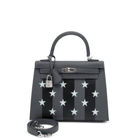 Hermes Ardoise and Vert Peppermint Epsom and Black Tadelakt Casaque Etoilee Kelly 25 Sellier Palladium Hardware, 2024