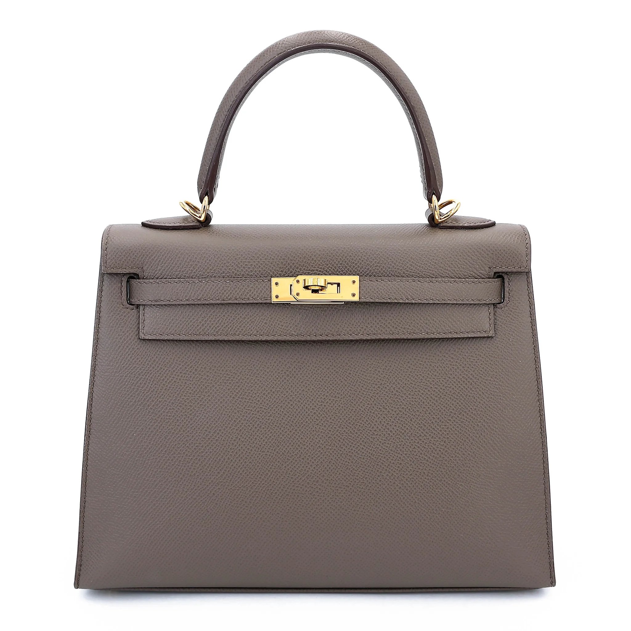 Very Good ( Rank A) HERMÈS Kelly 25 Sellier Etain (8F) Epsom Gold hardware Y (2020)