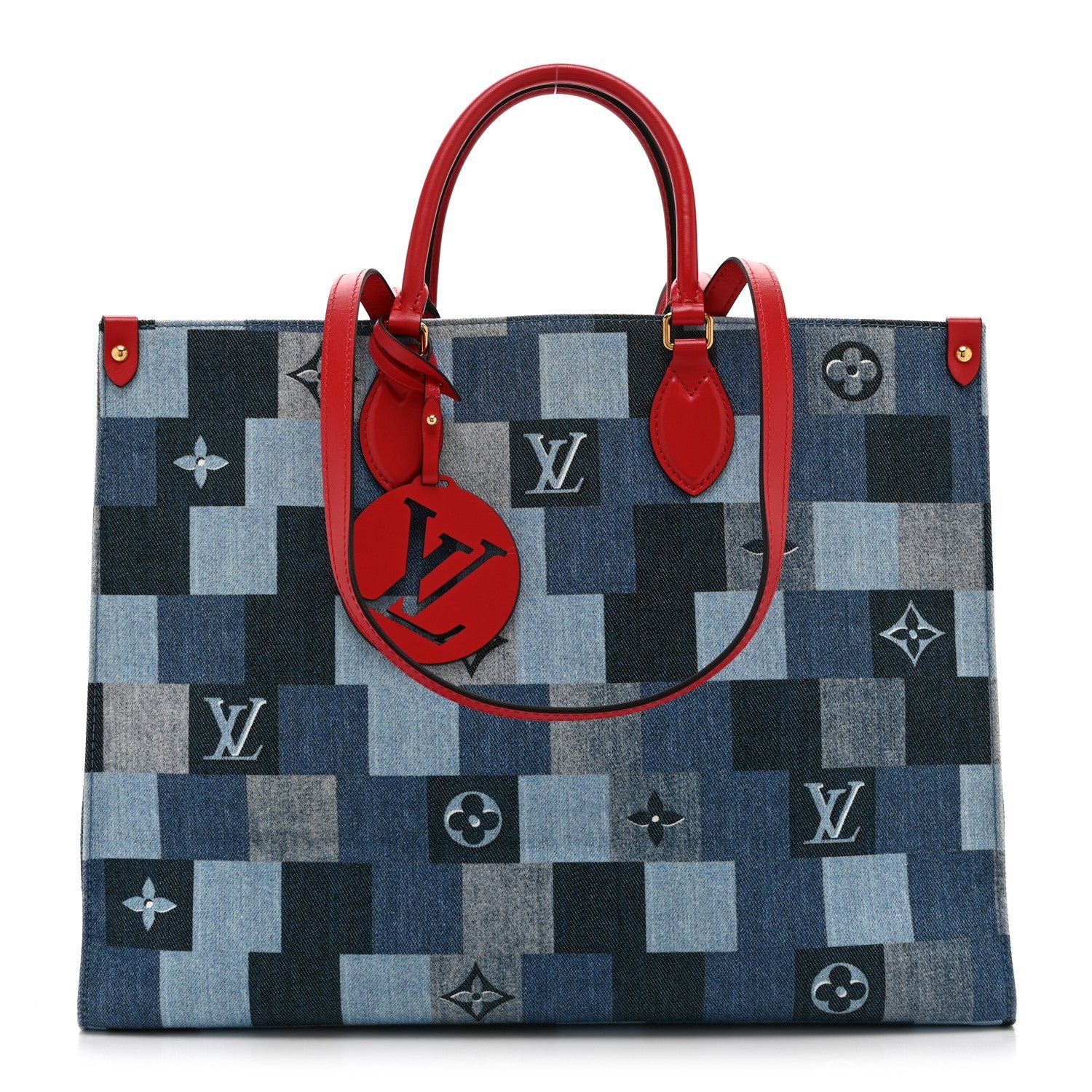 Louis Vuitton Denim Damier Monogram Onthego Blue Rouge