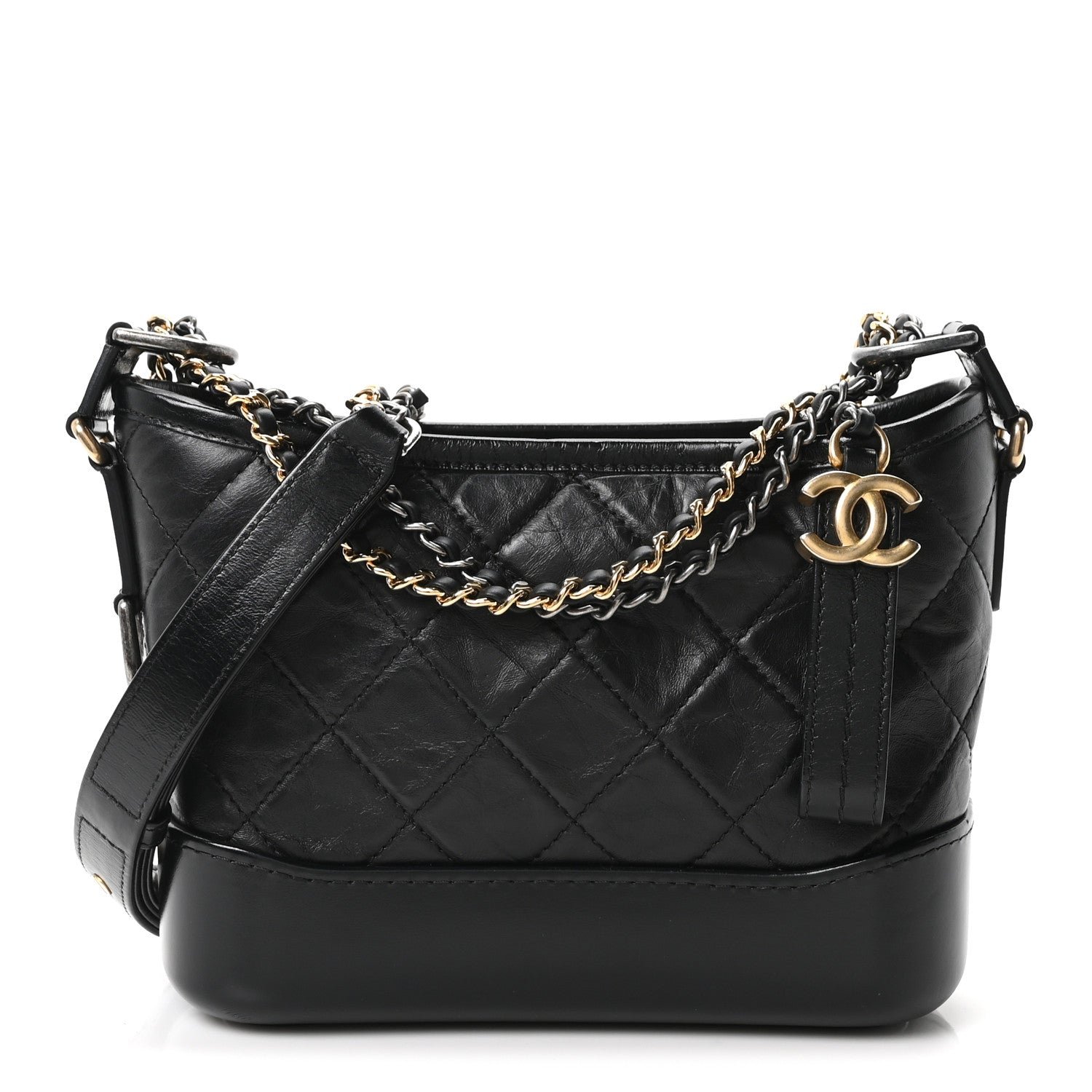 Chanel Aged Calfskin Quilted Small Gabrielle Hobo Black