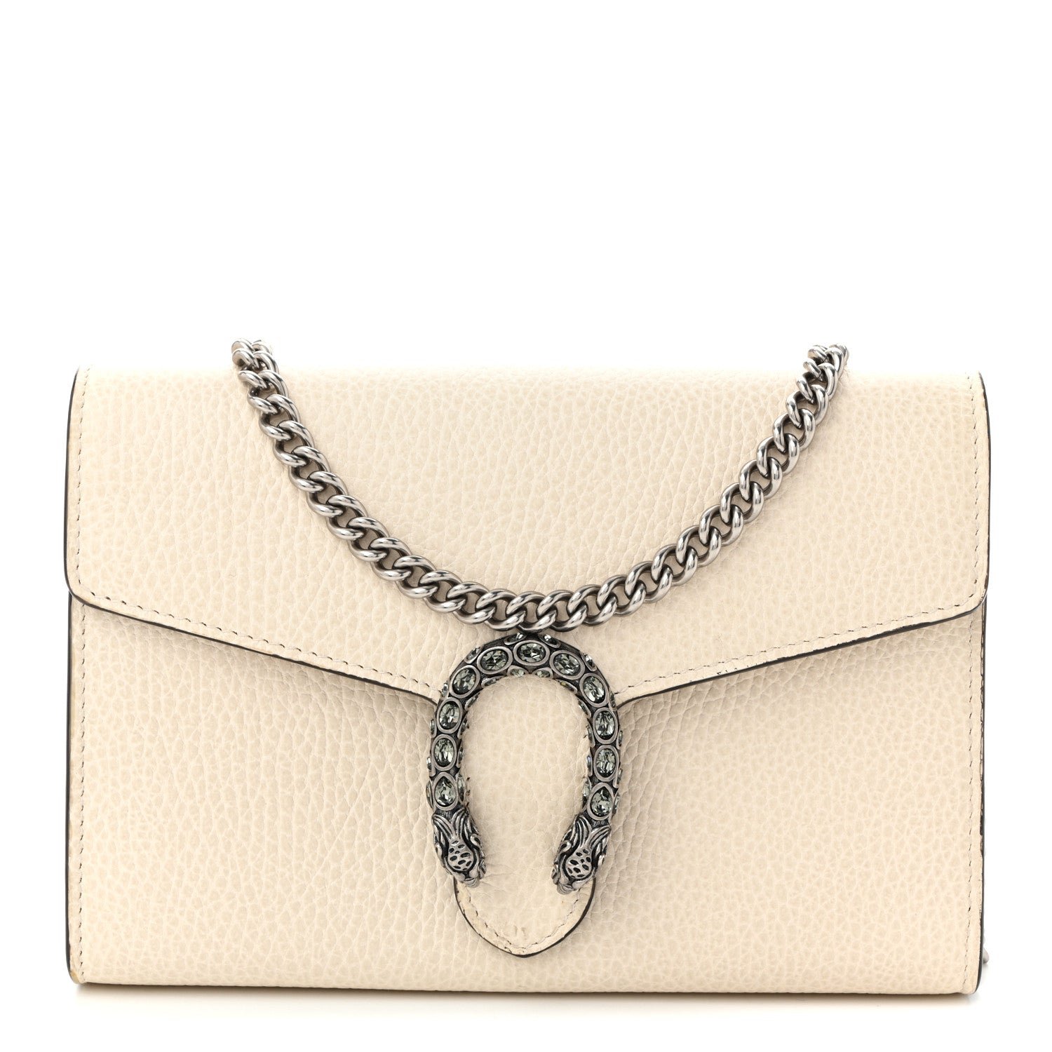 Gucci Dollar Calfskin Mini Dionysus Chain Wallet Mystic White