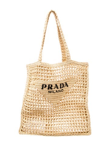 Raffia Grass Effect Crochet Logo Embroidered Tote
