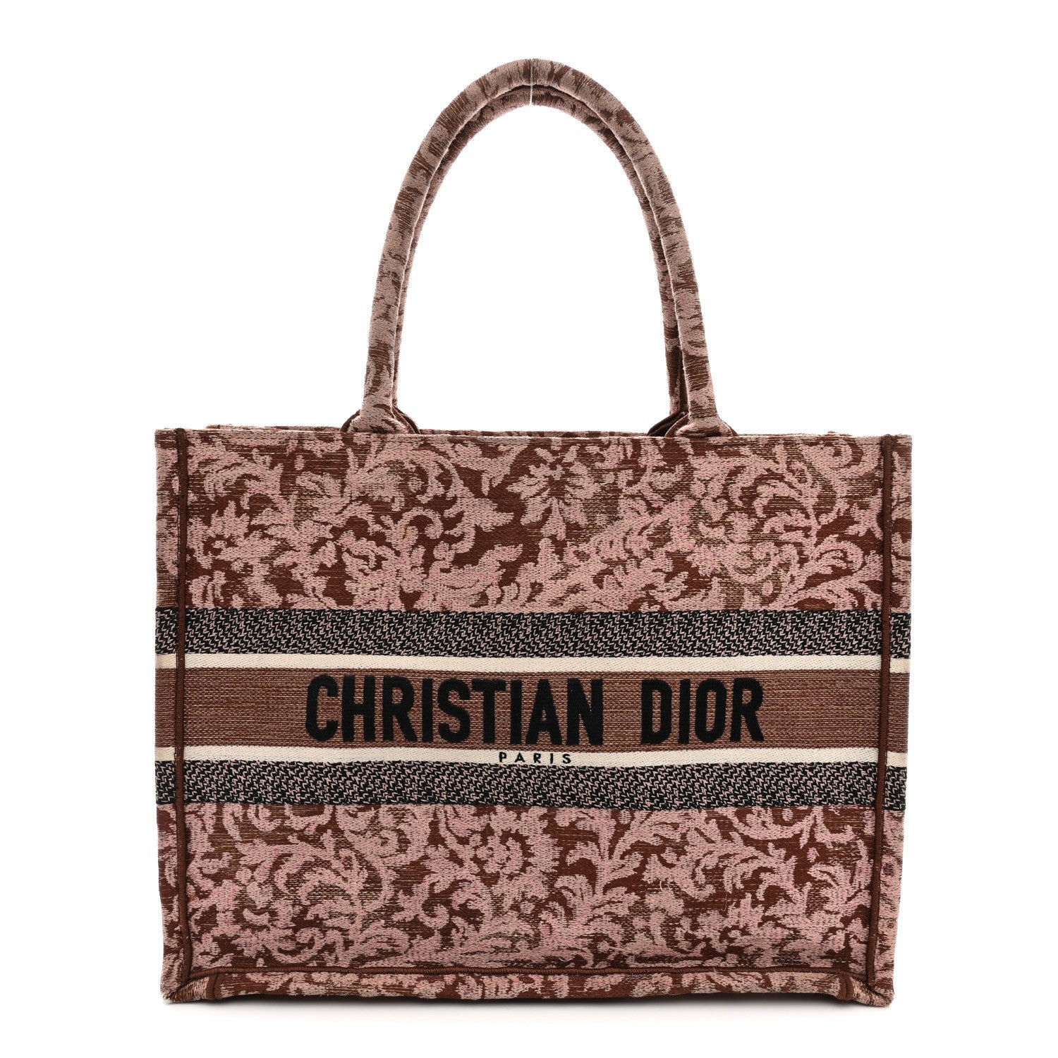Christian Dior Canvas Embroidered Medium Brocart Book Tote Metallic Pink
