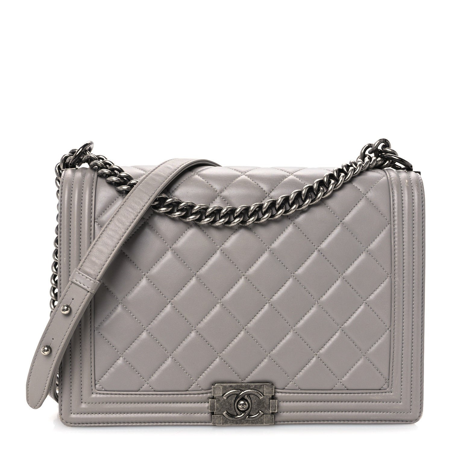 Chanel Lambskin Quilted Large Boy Flap Grey
