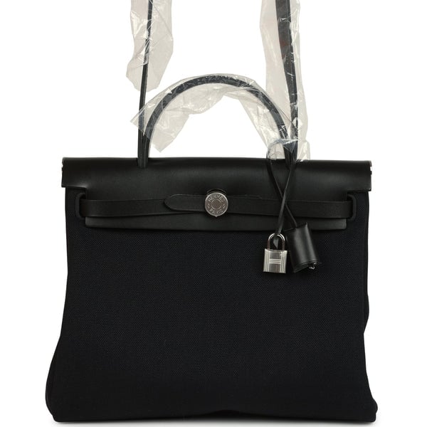 Hermes Hermes Herbag Zip 31 PM Black Military Canvas & Vache Hunter Palladium Hardware