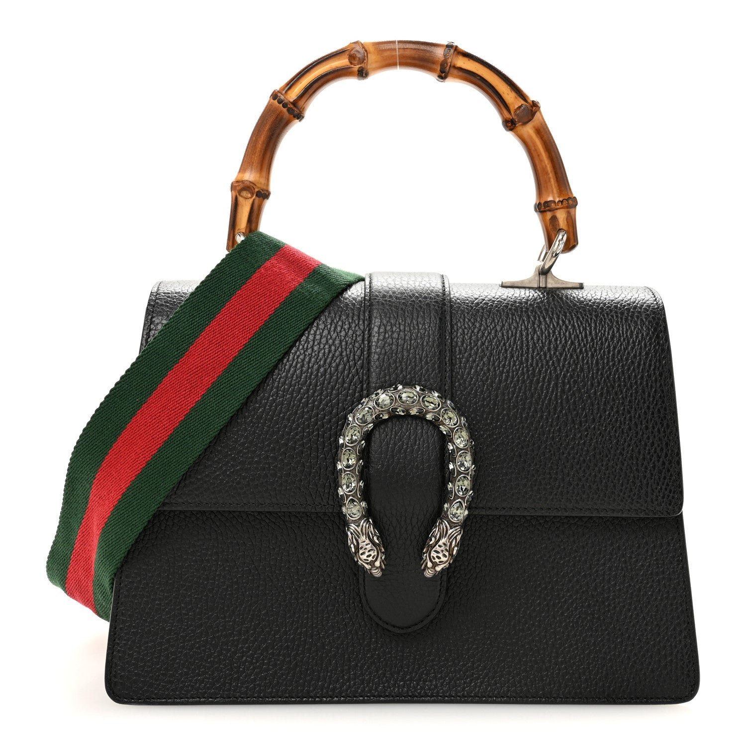 Gucci Dollar Calfskin Crystal Web Medium Dionysus Bamboo Top Handle Bag Black Black Diamond