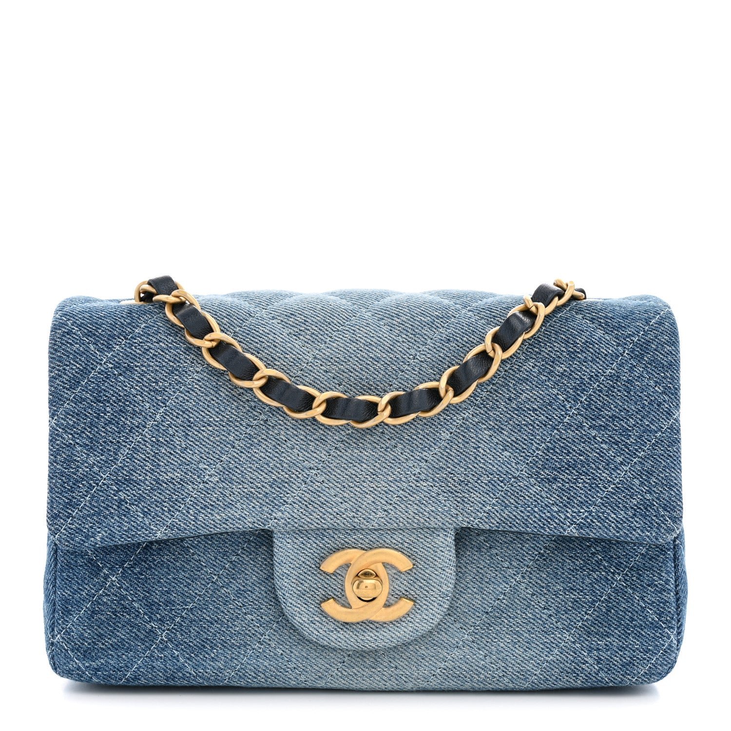 Chanel Washed Denim Quilted Mini Rectangular Flap  Blue