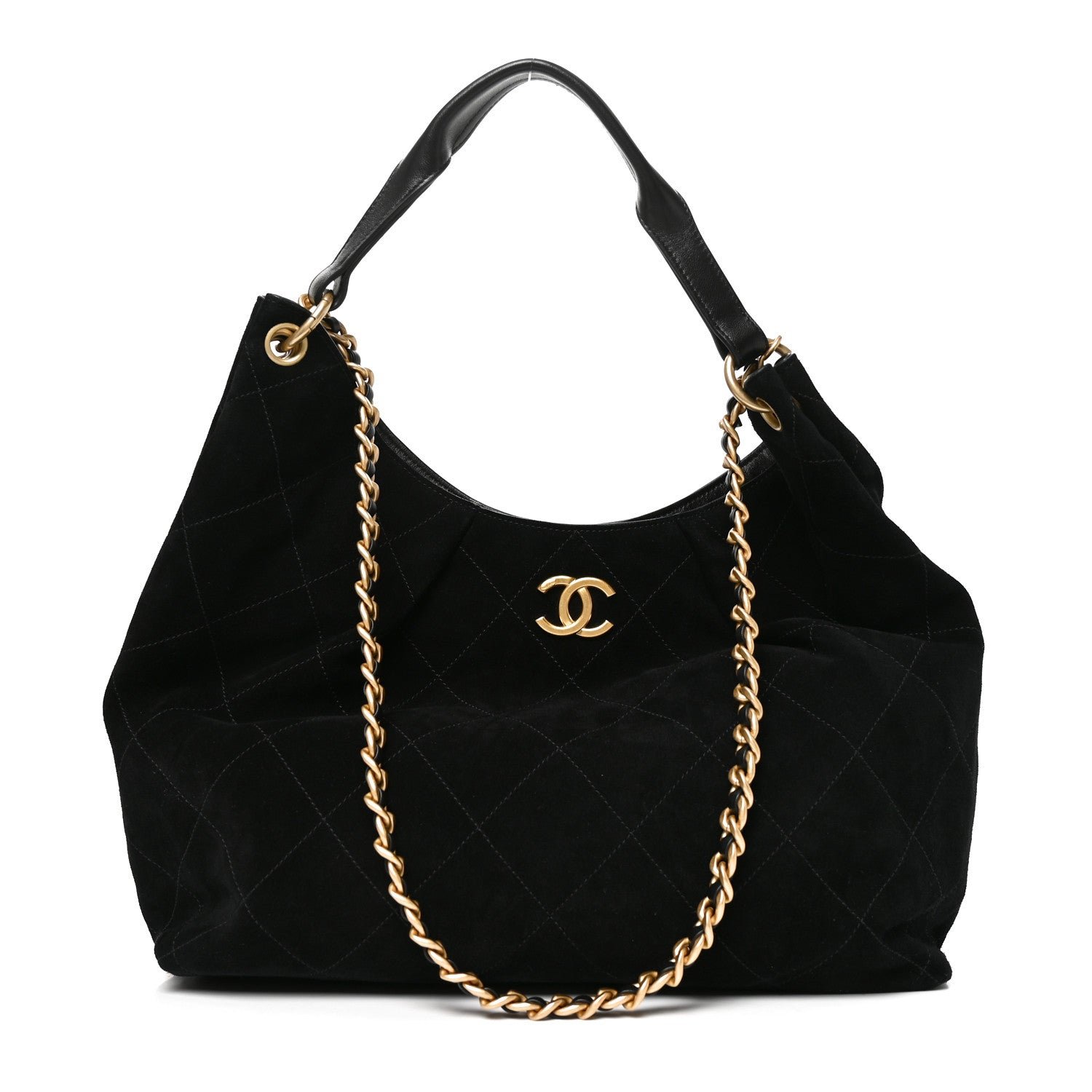 Chanel Suede Calfskin Lambskin Quilted Maxi Hobo Black