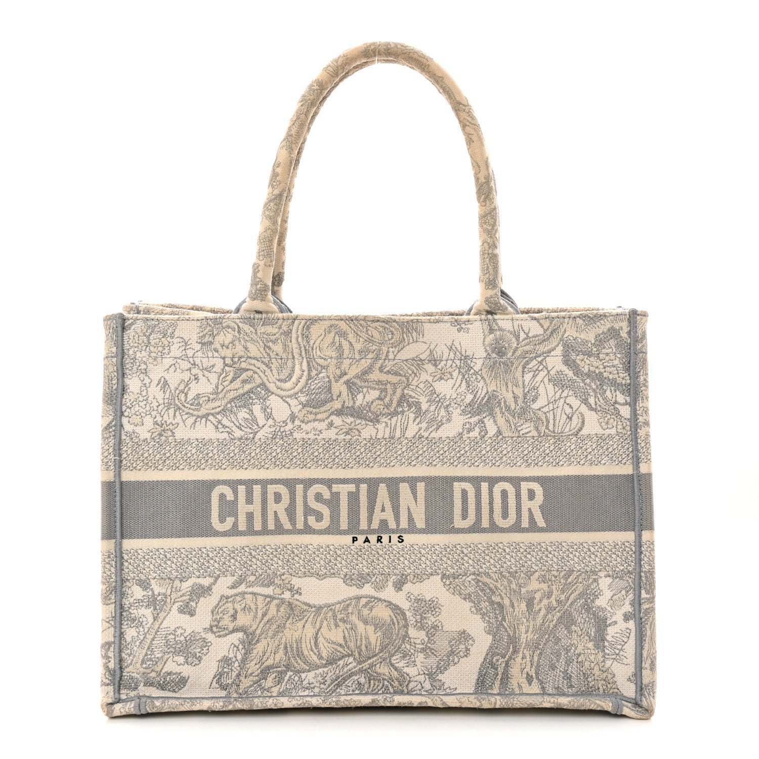 Christian Dior Canvas Embroidered Medium Dioriviera Toile De Jouy Book Tote Gray