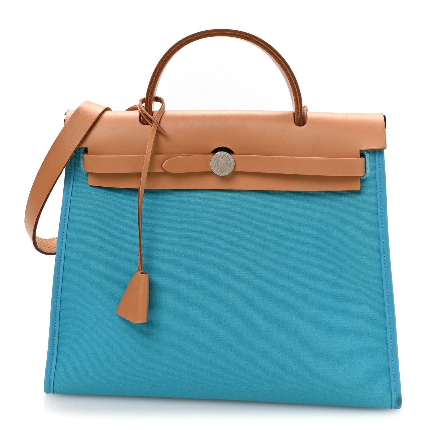 Hermes Vache Hunter Toile Herbag Zip 31 PM Bleu Azteque Menthe