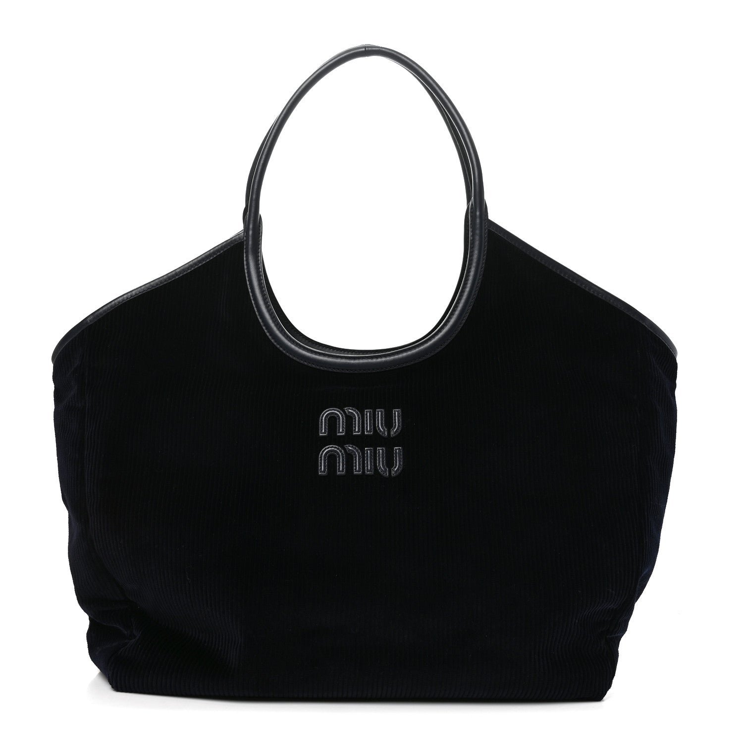 Miu Miu Corduroy Calfskin Large Ivy Tote Bag Navy