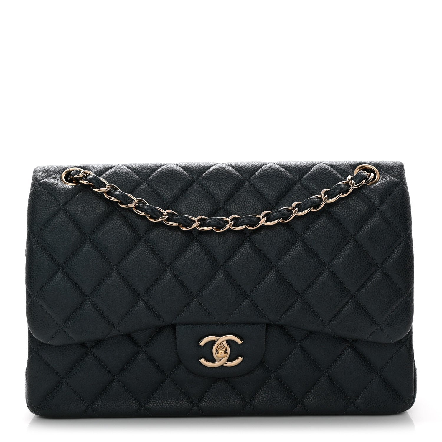 Chanel Metallic Caviar Quilted Jumbo Double Flap Dark Blue
