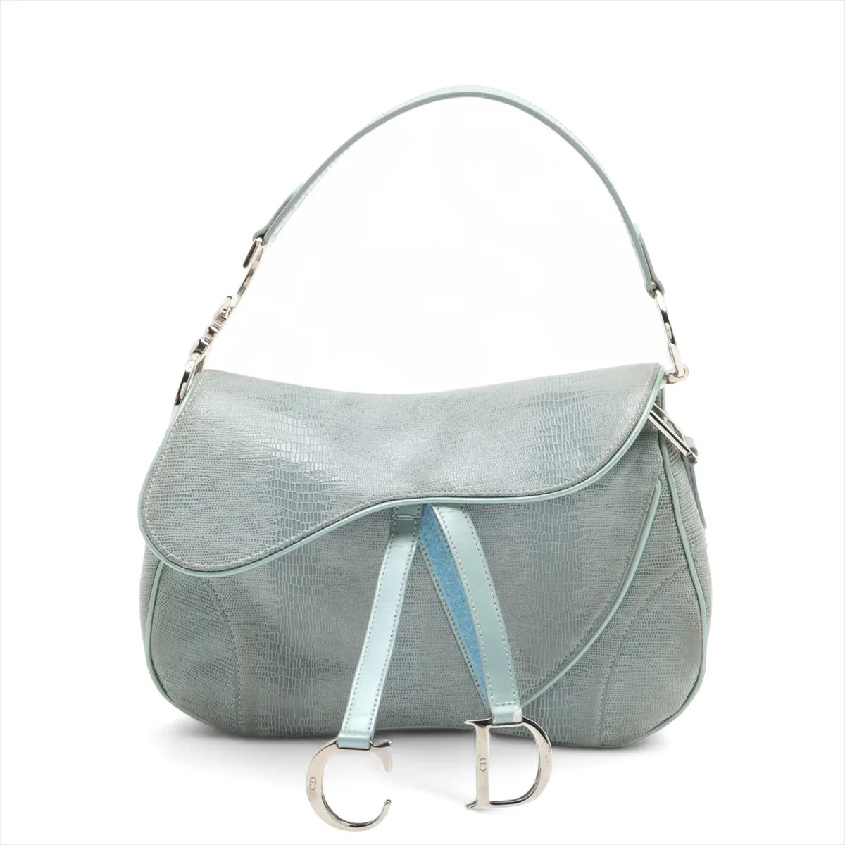 Christian Dior Double saddle Lizard embossing x leather Shoulder bag Blue