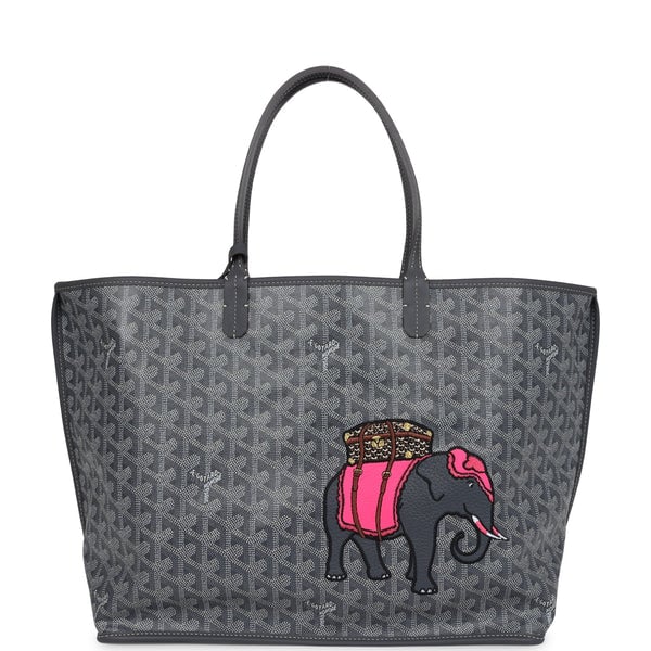 Goyard Goyard Goyardine Grey Anjou PM Embroidered Elephant Tote Palladium Hardware