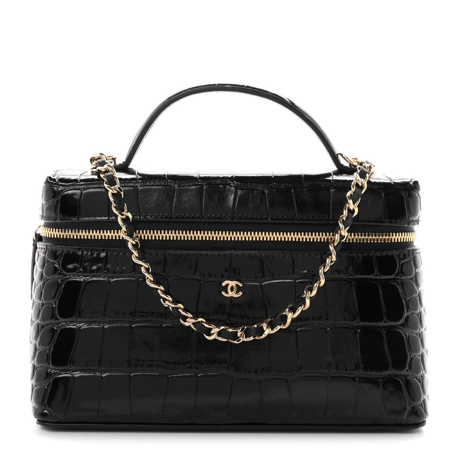 Chanel Calfskin Crocodile Embossed Crococo Exoticoco Vanity With Chain Black